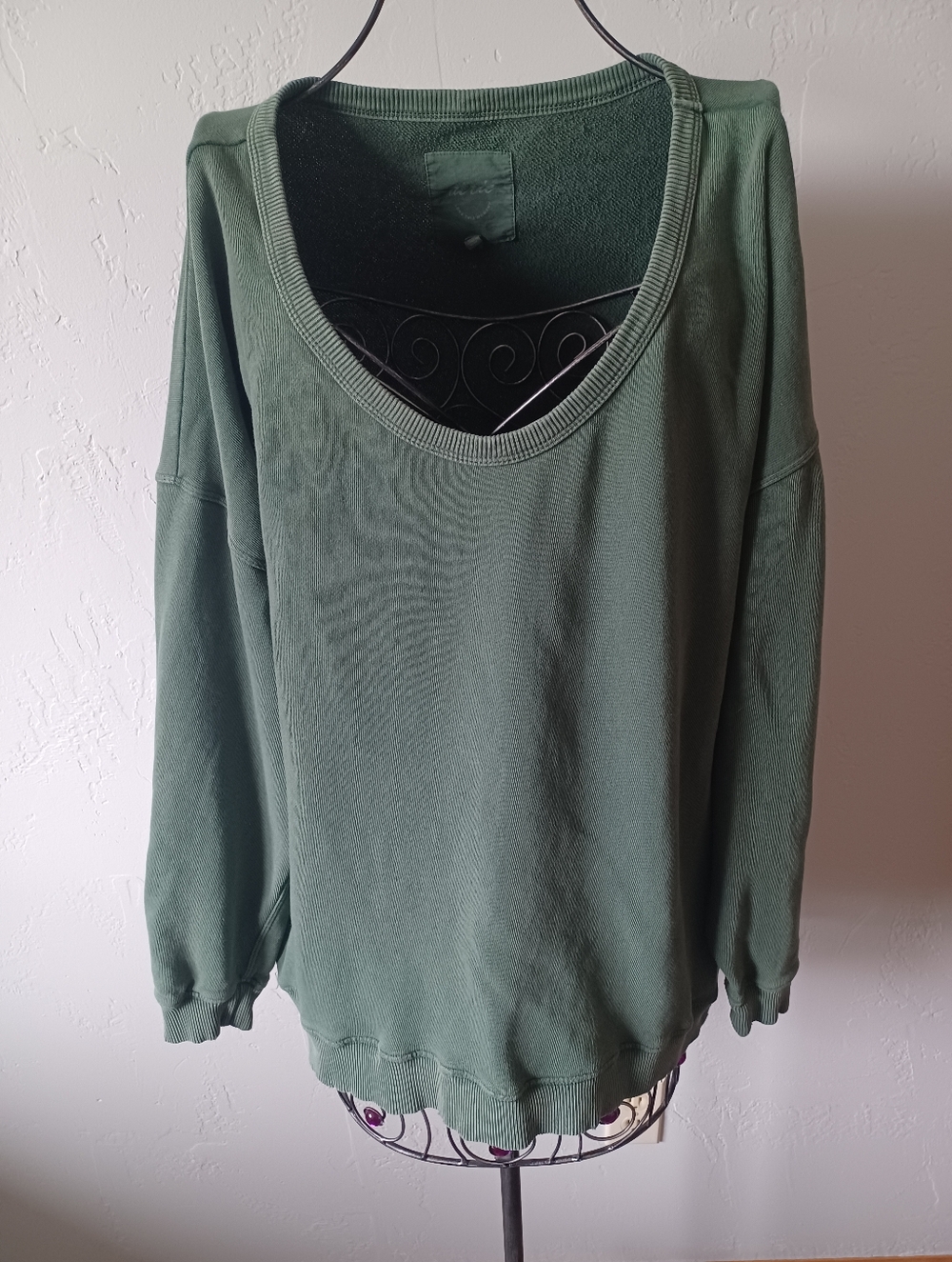 Aerie Oversized Green Scoop Neck Sweatshirt